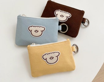 Korean HANDMADE Mini WALLET with KEYRING / Credit Card Holder Case Pocket Wallet Coin Purse Mini Cotton Pouch Bag - Made In Korea