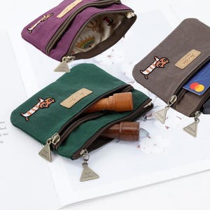 MINI CARTERA HECHA A MANO DE COREA, Estuche para tarjetas de crédito, Billetera de bolsillo, Monedero, Minibolsillo, Resistente al agua, Bordado de gato - Hecho en Corea