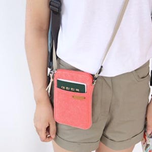 Bolso bandolera de lona para pasaporte o minibolso de hombro para teléfono inteligente - Hecho en Corea imagen 3