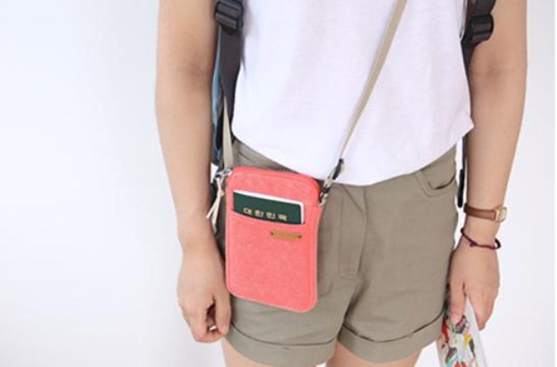 Bolso bandolera de lona para pasaporte o minibolso de hombro para teléfono inteligente - Hecho en Corea imagen 3