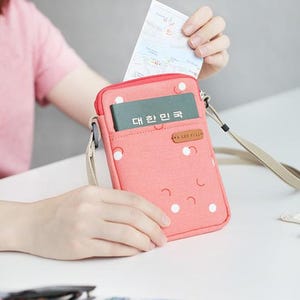 Bolso bandolera de lona para pasaporte o minibolso de hombro para teléfono inteligente - Hecho en Corea imagen 9
