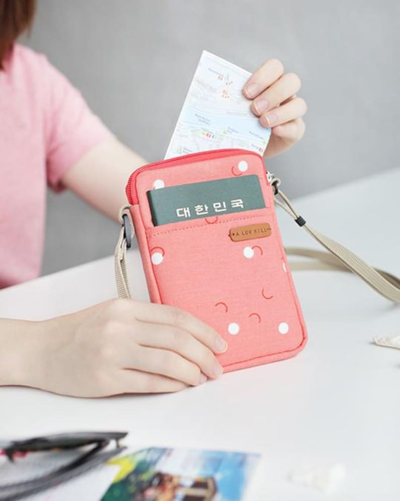 Bolso bandolera de lona para pasaporte o minibolso de hombro para teléfono inteligente - Hecho en Corea imagen 9