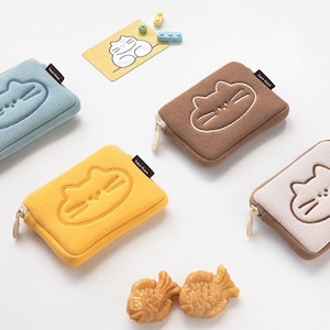 Tarjetero, monedero, minicartera de bolsillo con forma de gato, monedero, minicartera bonita, minibolso suave y esponjoso, hecho en Corea.