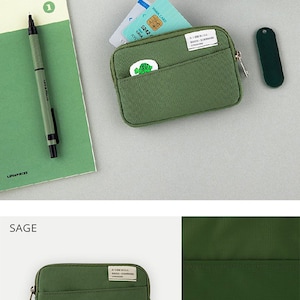 Op de afbeelding: Een groene ritszak met een klein vakje aan de voorkant. De zak heeft een label met de tekst "A.L.IN.WELL BASIC-STANDARD".