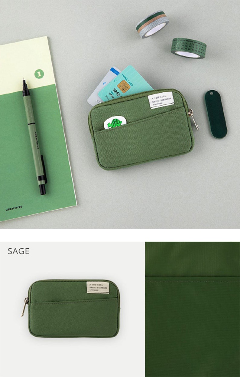 Op de afbeelding: Een groene ritszak met een klein vakje aan de voorkant. De zak heeft een label met de tekst "A.L.IN.WELL BASIC-STANDARD".