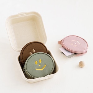 MINICARTERA REDONDA, Tarjetero, Minicartera Circular, Monedero de Bolsillo con Caritas Sonrientes, Monedero Pequeño para Maquillaje, Monedero Lindo, Hecho en Corea