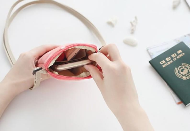 Bolso bandolera de lona para pasaporte o minibolso de hombro para teléfono inteligente - Hecho en Corea imagen 8