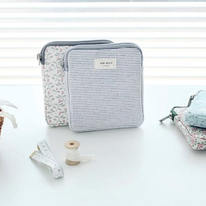 SQUARE Makeup HAND POUCH, Personal Care Bag, Feminine Pad Pouch, Mini Cosmetic Organizer, Travel Case, Padded Storage Bag - Made in Korea