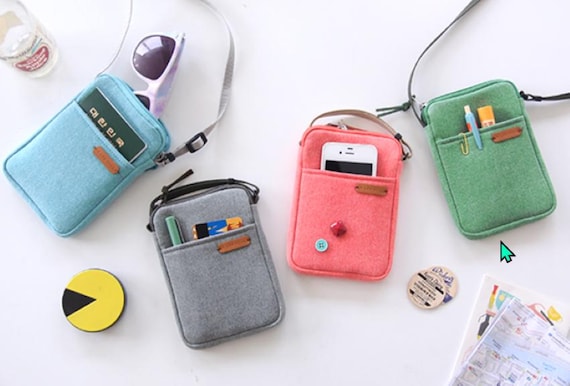 Canvas Crossbody Passport Bag | Mini Shoulder Mobile Bag for Smartphone - Korea Made