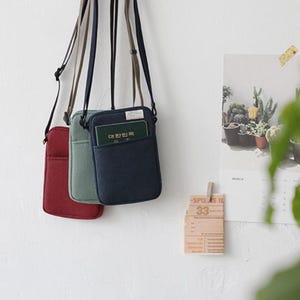 COTTON PASSPORT BAG, Mini Shoulder Bag, Crossbody Phone Bag, Mobile Bag, Travel Phone Bag, Cell Phone Pouch, Small Messenger Bag, Korea Made