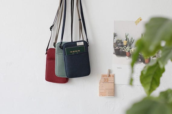 Cotton Crossbody Passport Bag | Mini Shoulder Mobile Bag, Small Travel Pouch - Korea Made