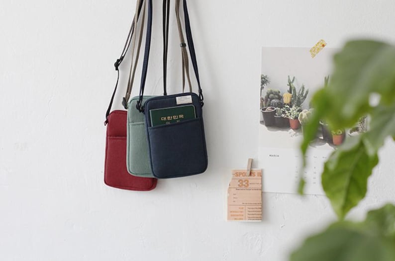 Cotton Crossbody Passport Bag | Mini Shoulder Mobile Bag, Small Travel Pouch - Korea Made image 1