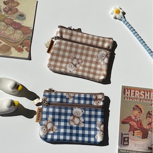 MINI BILLETERA HECHA A MANO coreana / Gatos ilustrados / Tarjetero / Billetera de bolsillo / Monedero / Minibolso impermeable - Hecho en Corea