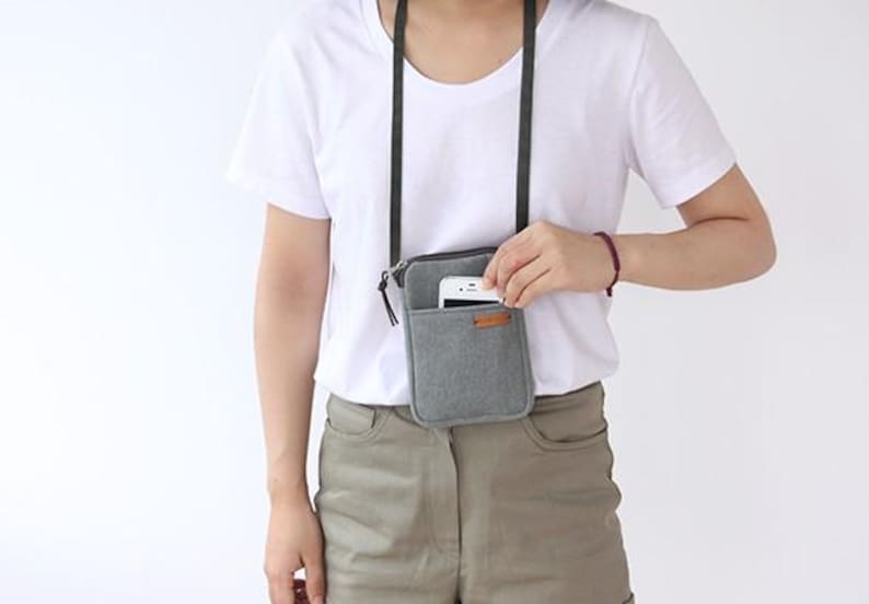 Bolso bandolera de lona para pasaporte o minibolso de hombro para teléfono inteligente - Hecho en Corea imagen 10