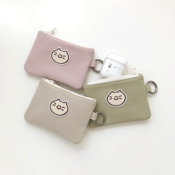 Korean HANDMADE Mini WALLET with KEYRING / Credit Card Holder Case / Pocket Wallet / Coin Purse / Mini Cotton Pouch Bag - Made In Korea