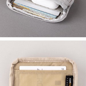 Op de afbeelding: Een beige Cordura Fabric-tas met een ritssluiting. De tas heeft een mesh-vak aan de binnenkant en een label met de tekst "CORDURA Fabric".