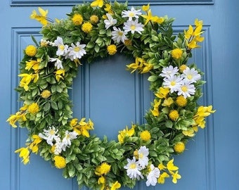 Spring Wreath, Summer Wreath, Floral Wreath, Front Door Wreath, Door Decor, Greenery Wreath, Farmhouse Wreath, Grapevine Wreath