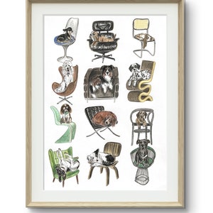 Hunde Stühle Kunstdruck: Hunde Illustration