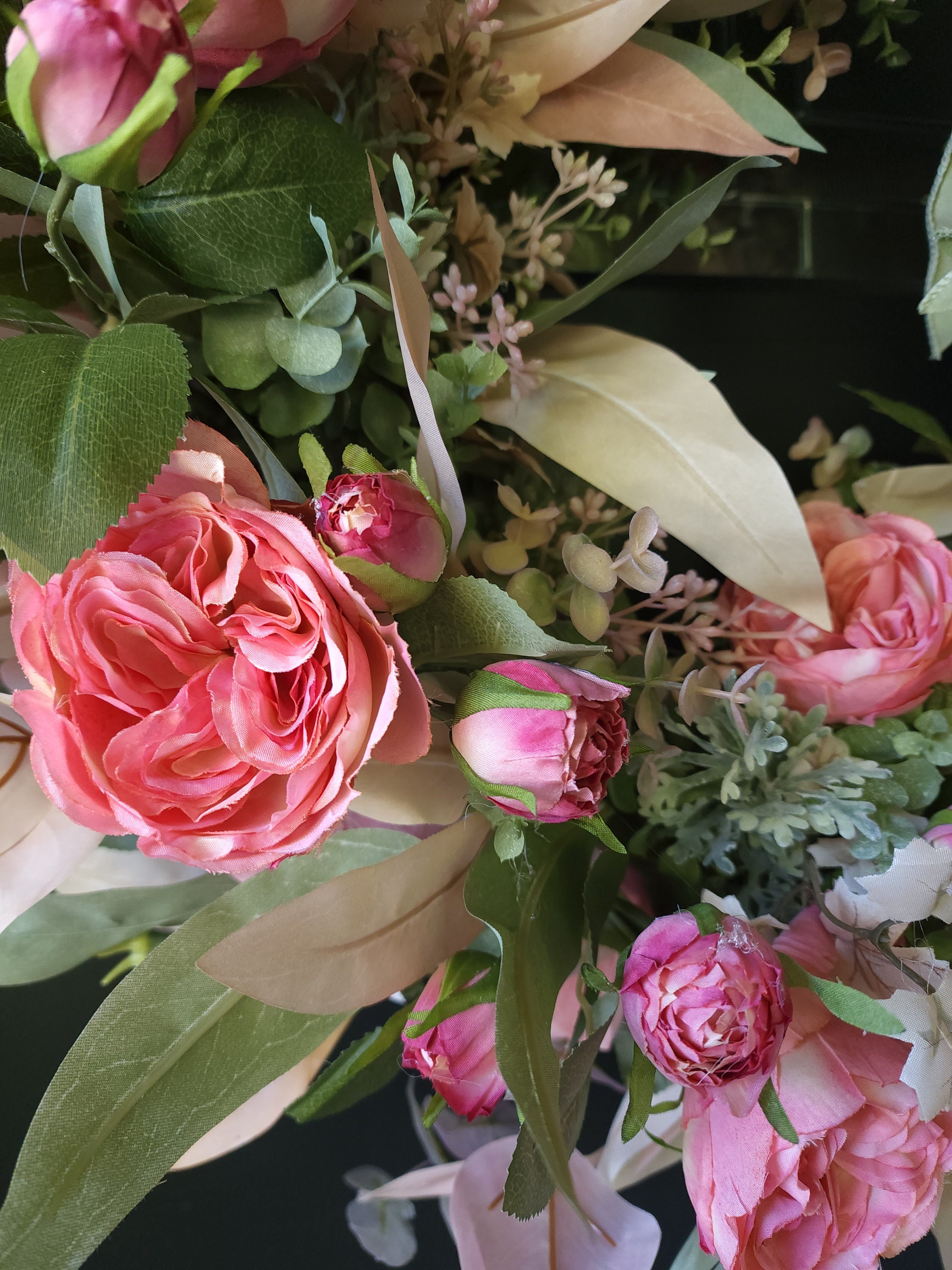 Pink Blush Cabbage Roses Pink Fall Decor Sage Green Bow - Etsy