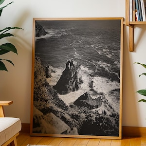 Schwarzweiß-Foto-sofortiger digitaler Download Wand-Kunst-Druck, Klippen Von Portugal, Ozean Sintra Landschaft Bild, Schlafzimmer-Wand-Dekor