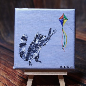 Original Painting Raccoon Picture Dragon Acrylic Painting Decoration Raccoon Gift Mini Canvas Wall Picture Original Painting Minicanvas