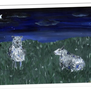 Cuadro de pared oveja impresión decoración de pared oveja postal pintura acrílica imagen animales oveja decoración luna postal estrellas