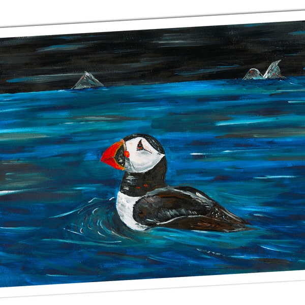 Druck Wandbild Papageitaucher Wanddeko Puffin Acrylgemälde Tierbild Norwegen Deko Skandinavien Bild Vogel