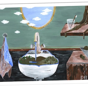Tableau mural montagnes surréaliste décoration de salle de bains impression décoration murale meubles Bavière carte postale peinture acrylique nuages image Alpes décoration paysage forêt