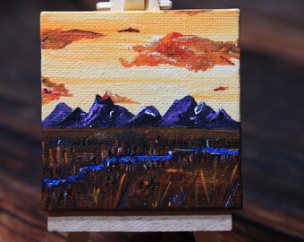 Original Painting Mountains Picture Acrylic Paint Acrylic Painting Decoration Landscape Gift Mini Canvas Wall Picture Original Painting Minicanvas Alps