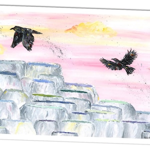 Wandbild Rabe Druck Wanddeko Krähe Postkarte Acrylgemälde Bild Rabe Deko Gothic Vogel Yellowstone Rabe USA Tiere Wandbild Mammoth Hot Spring