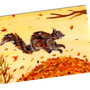 Cartolina Scoiattolo Biglietto autunnale A6 Animali Foglie Cartolina Foresta Scoiattolo Biglietto Animali della foresta Biglietto d'auguri regalo A6