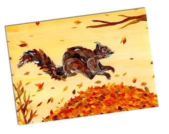 Carte postale Écureuil Automne Carte A6 Animaux Feuilles Carte postale Écureuil forêt Animaux de la forêt Carte Cadeau Carte de vœux A6