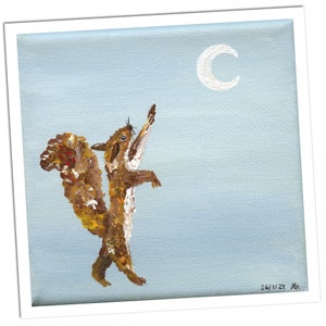 Mural con estampado de ardilla, decoración de pared, postal de Luna y ardilla, pintura acrílica nocturna, impresión artística, regalo de decoración de ardilla