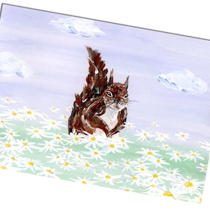 Cartolina Scoiattolo Biglietto estivo A6 Animali Fiori Cartolina Scoiattolo Biglietto animali della foresta Regalo Biglietto d'auguri A6 Campo di fiori Margherite