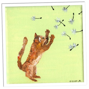 Wandbild Katze Druck Wanddeko Katze Pusteblume Postkarte Blume Acrylgemälde Bild Kunstdruck Katze Deko Geschenk Kinder