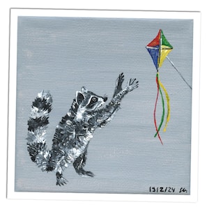 Wandbild Waschbär Druck Wanddeko Waschbär Drache Postkarte Acrylgemälde Bild Kunstdruck Waschbär Deko Geschenk Kinder Eltern Drache Tiere