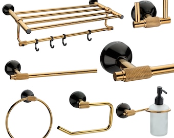 PVD Gold Knurled Bathroom Accessories: Stainless Steel Towel Bar Set