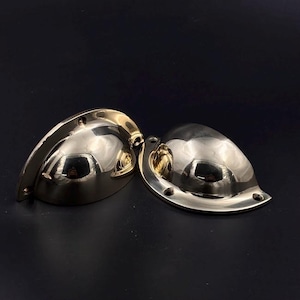 Unlacquered Polished Brass Cabinet Pull: Solid Brass Cup Handle & Knob