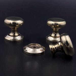 Unlacquered Brass Polished Round Cabinet Knob Pulls with Backplate