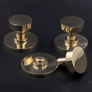 Unlacquered Brass Polished Round Cabinet Knob Pulls with Backplate