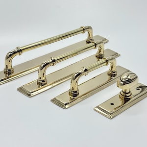 Unlacquered Brass Handle Pulls with Bevel Backplate | Victorian Style Hardware Polished Brass