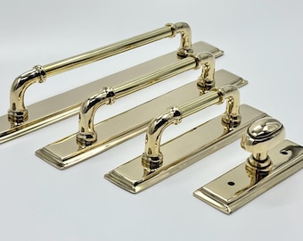 Unlacquered Brass Handle Pulls with Bevel Backplate | Victorian Style Hardware Polished Brass