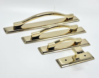 Ongelakt messing kastdeur met gepolijste achterplaat - Victoriaanse stijl hardware
