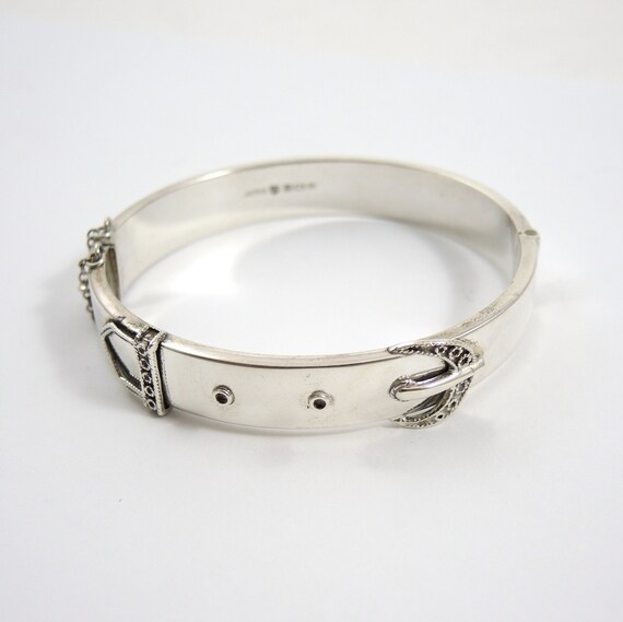 Vintage Sterling Silver Hinged Cuff Buckle Bangle… - image 5