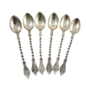 6 Antique Danish 830S Solid Silver Twist Handle Teaspoons C Mortensen c1903