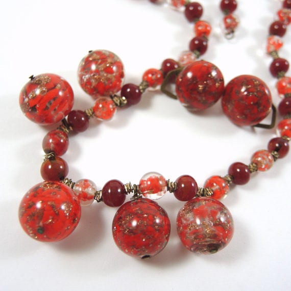 1950's Vintage Italian Red Aventurine Venetian Gl… - image 4