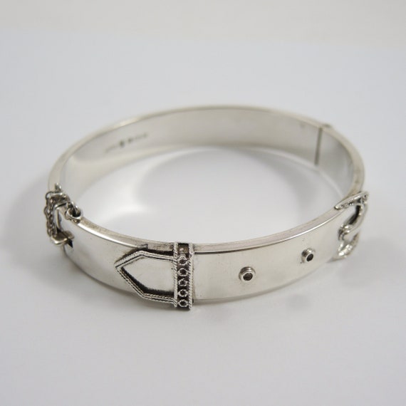 Vintage Sterling Silver Hinged Cuff Buckle Bangle… - image 3