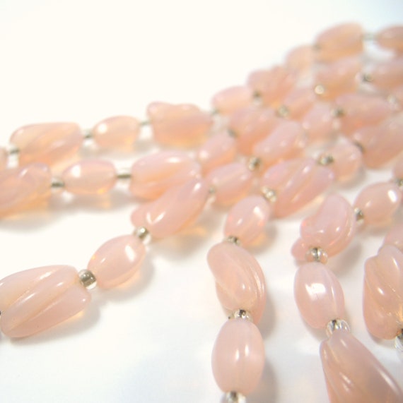 Vintage Triple Strand Pink Opalescent Glass Beade… - image 6