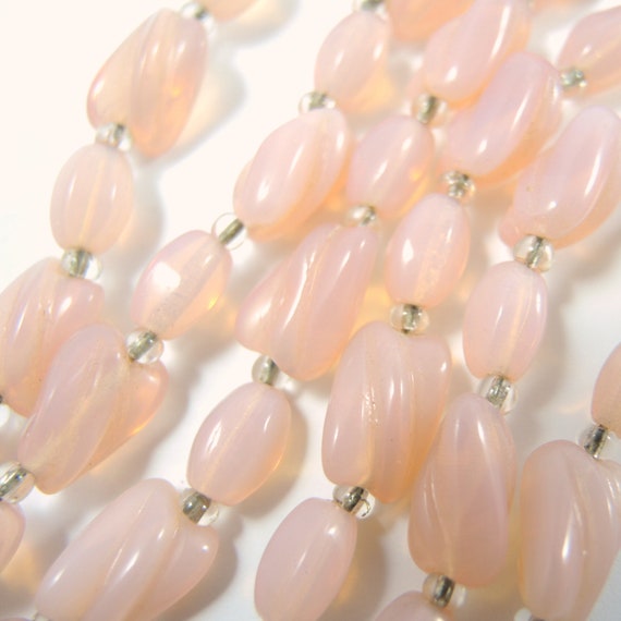 Vintage Triple Strand Pink Opalescent Glass Beade… - image 3