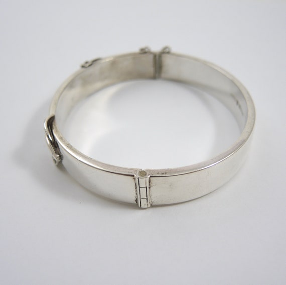 Vintage Sterling Silver Hinged Cuff Buckle Bangle… - image 6